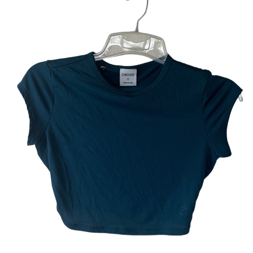 Teal GymShark Cropped Tee with Elastic Waistband in back